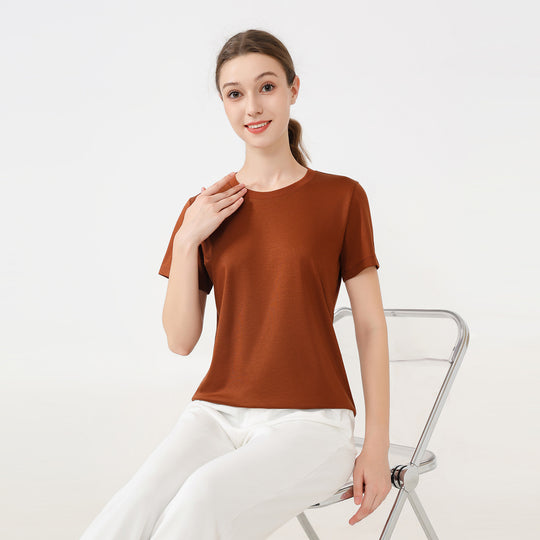 Damen klassisches Rundhals Baumwoll T-Shirt mit kurzem Arm und figurfreundlichem Schnitt EB
