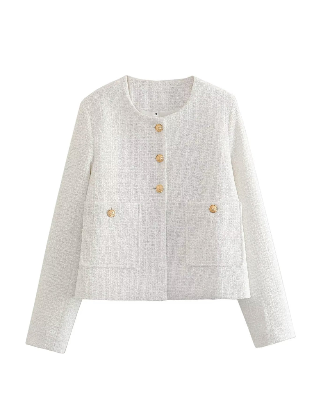 Damen Kurze Tweedjacke mit dekorativen Knöpfen EB