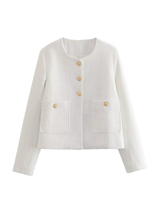 Damen Kurze Tweedjacke mit dekorativen Knöpfen EB