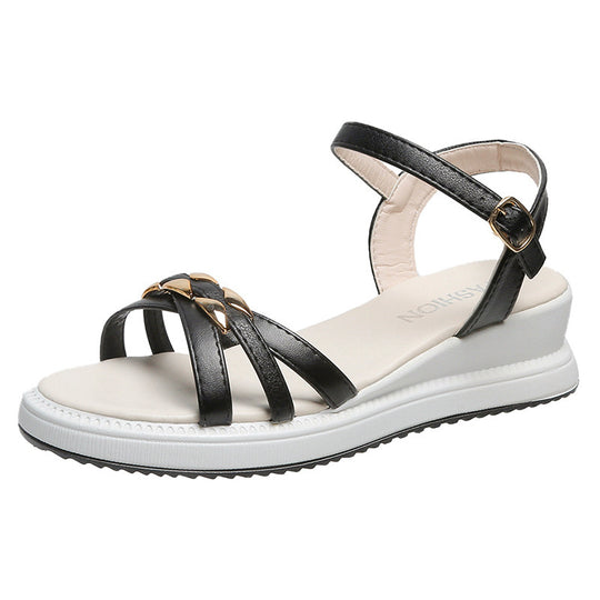 Damen Komfortable Sandalen mit verstellbarem Riemendesign und eleganten Metallic-Akzenten EB