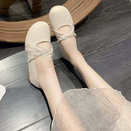 Damen elegante Ballerinas mit Perlenschmuck EB