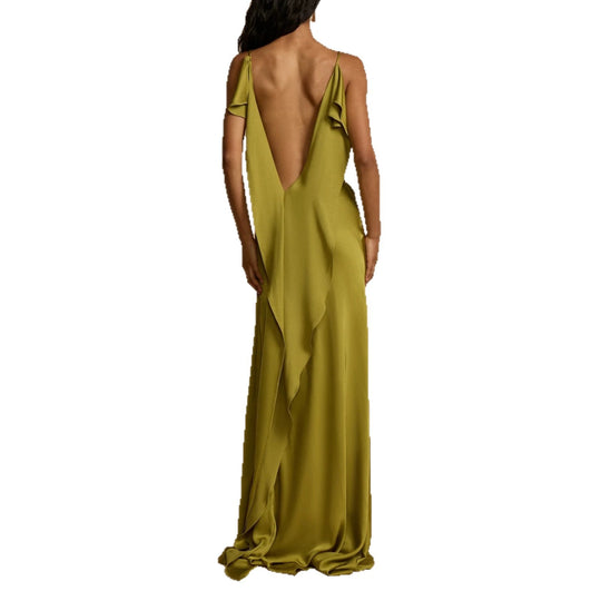 Damen Elegantes Maxikleid mit tiefem Ausschnitt und seitlichem Schlitz EB