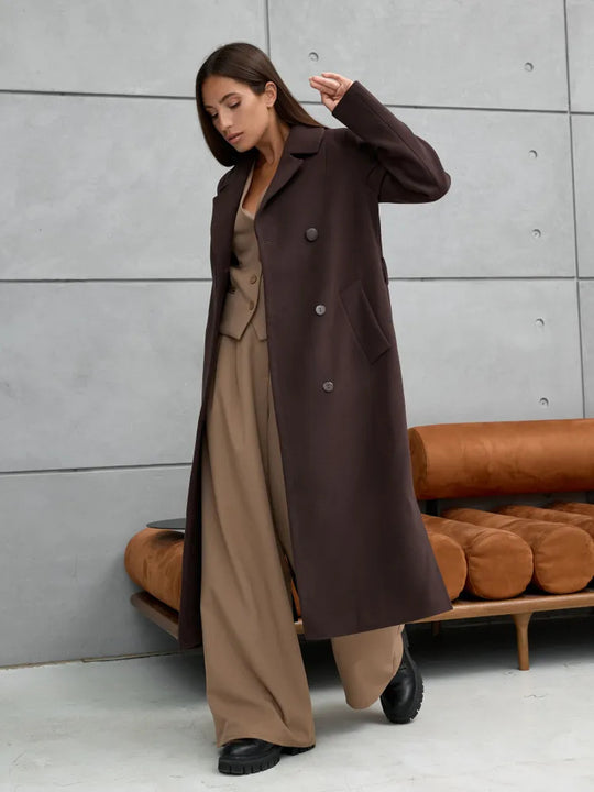 Damen Eleganter Wollmantel im doppelreihigen Design EB