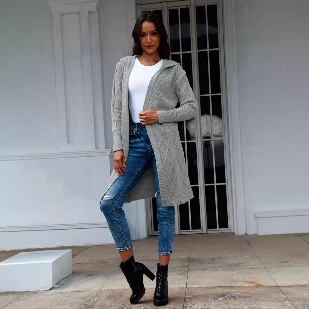 Damen Grobstrick-Kimono-Cardigan mit elegantem Zopfmuster und offenen Ärmeln EB