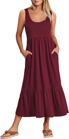 Damen Maxikleid mit fließendem Rock und praktischen Taschen EB