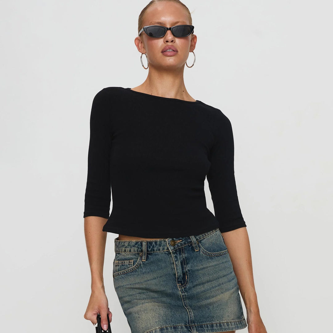 Damen figurbetontes Cropped Oberteil aus hochwertigem Rippmaterial EB