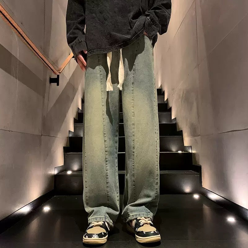 Herren weite Denim-Hose im urbanen Stil mit lässigem Schnitt und bequemem Gummizug EB