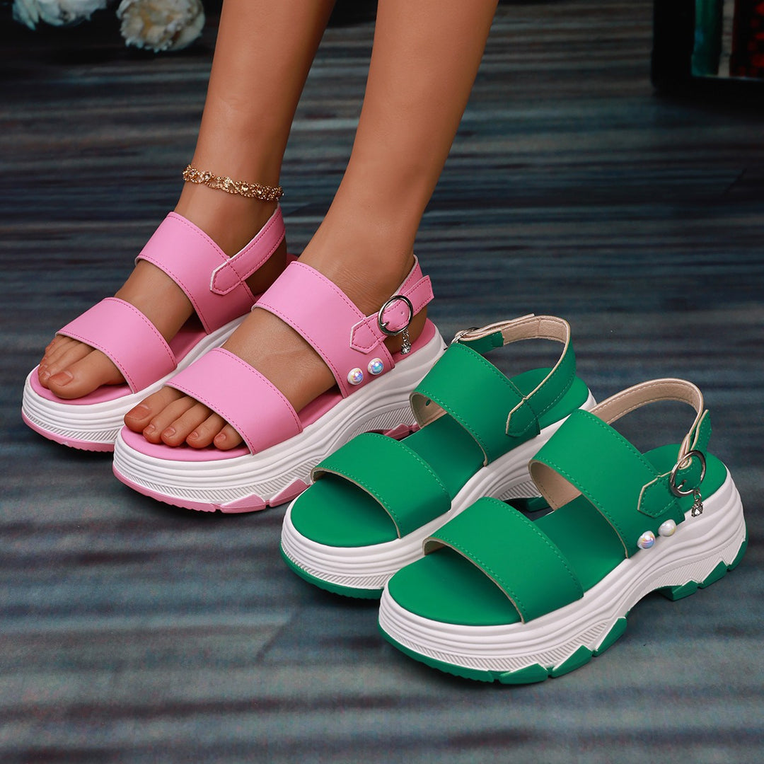 Damen Komfortable Plateau-Sandalen mit breiten Riemen und innovativer Sohle EB