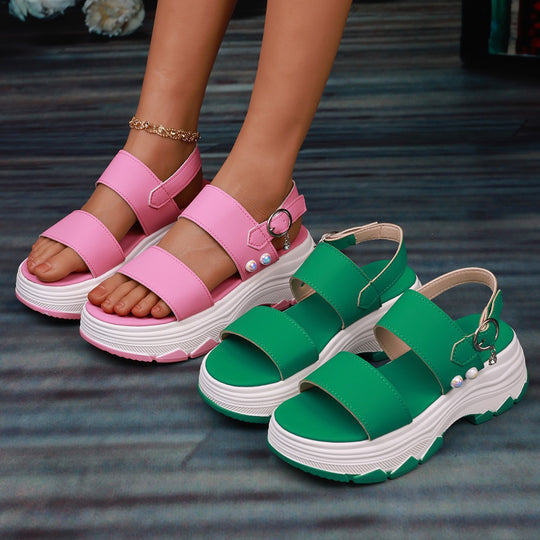 Damen Komfortable Plateau-Sandalen mit breiten Riemen und innovativer Sohle EB