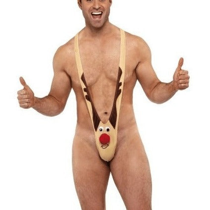 Männliches Neuheits-Urlaubs-Rentier-Mankini mit spielerischem Geweihbeutel