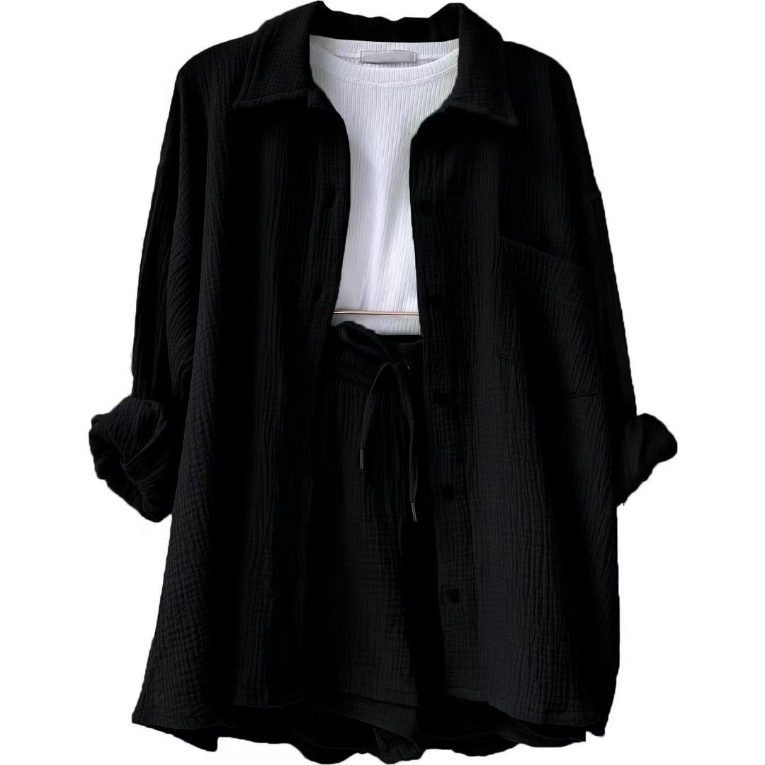 Damen lässiges Oversize-Hemd mit kurzem Schnitt und praktischen Taschen EB