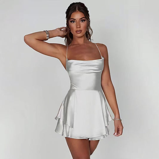 Damen Charmantes Minikleid mit Schichten und Spaghettiträgern EB