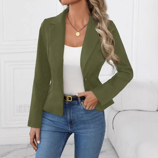Damen nan taillierter Ein-Knopf-Blazer mit Reverskragen und Eingrifftaschen EB