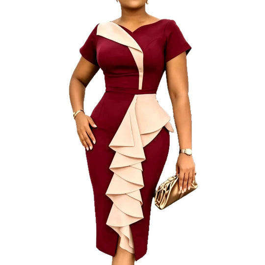 Damen Elegantes Cocktailkleid mit asymmetrischem Rüschenakzent EB
