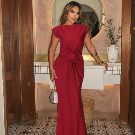 Damen Elegantes Wickelmaxikleid mit raffiniertem Drapierungselement EB