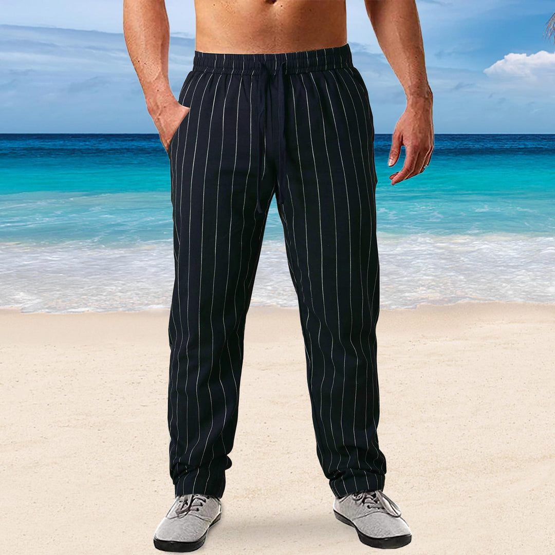 Herren lässige Streifen-Hosen aus Baumwollmix mit elastischem Bund und praktischen Eingrifftaschen EB