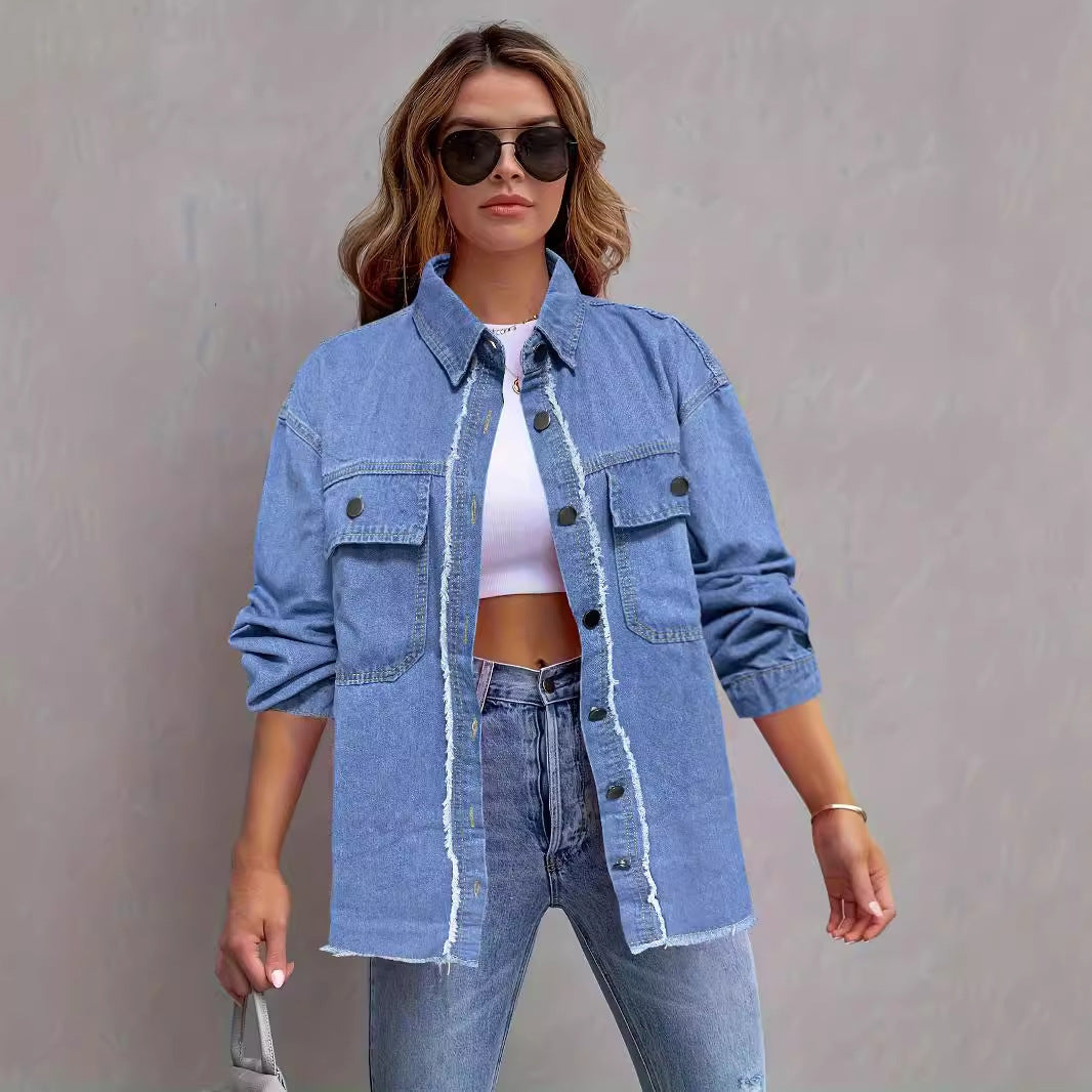Damen Jeansjacke mit lässigem Schnitt und großen Taschen EB