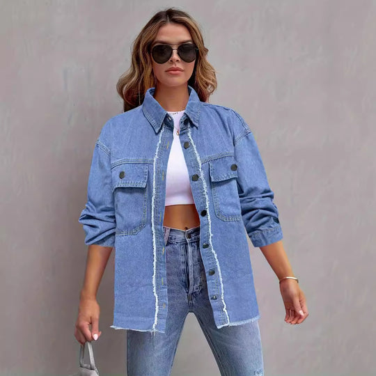 Damen Jeansjacke mit lässigem Schnitt und großen Taschen EB