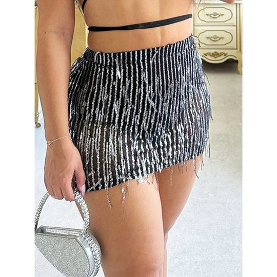 Damen Glitzernder Fransenrock mit asymmetrischem Schnitt EB