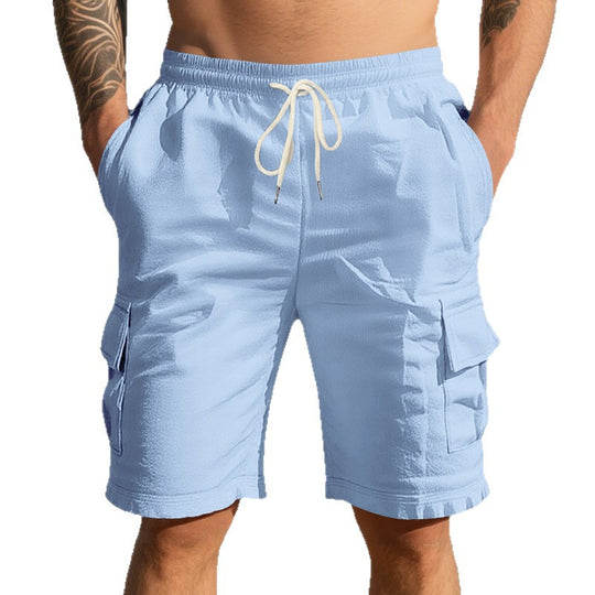 Herren nan Reise- und Outdoor-Bermuda mit elastischem Kordelbund, Sicherheits-Innentasche und aufgesetzten Klappentaschen EB