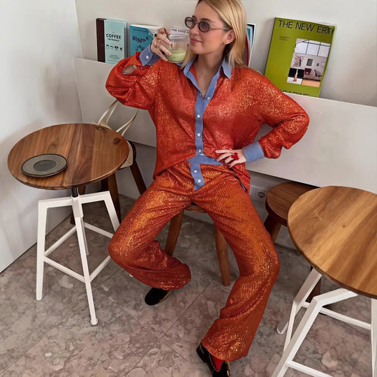 Damen Glamouröses Lounge-Set mit Pailletten EB
