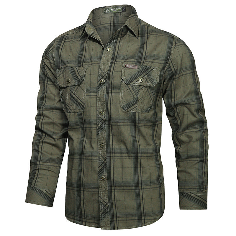 Herren nan kariertes Flanell-Outdoorhemd mit verstärkten Klappbrusttaschen und ergonomischem Rückendetail EB