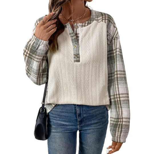 Damen Langarmshirt mit strukturiertem Design und Karomuster EB