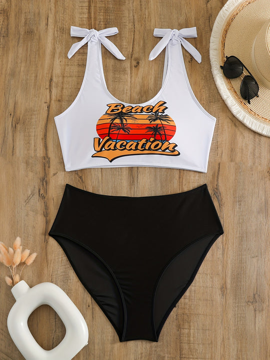 Damen Crop-Top-Bikini-Set mit verspielten Schleifen EB
