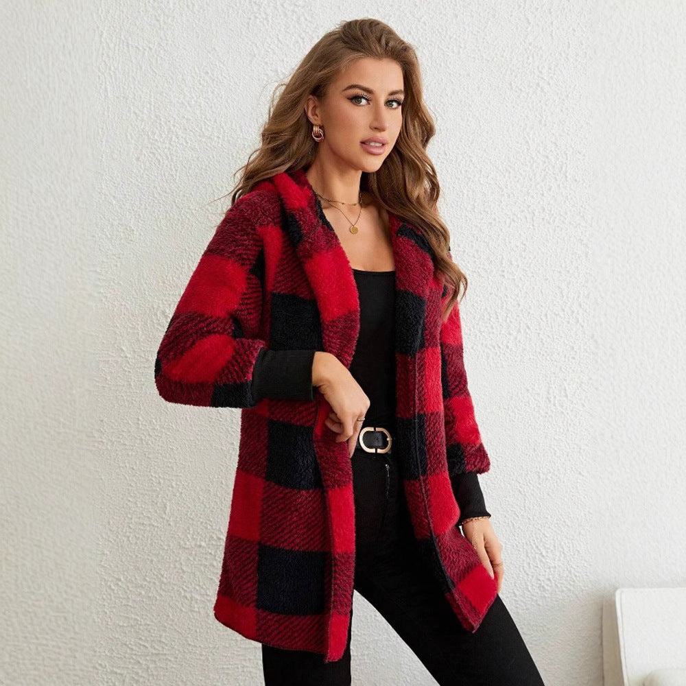 Damen Kuschelige Karojacke mit weichem Material und lässiger Passform EB