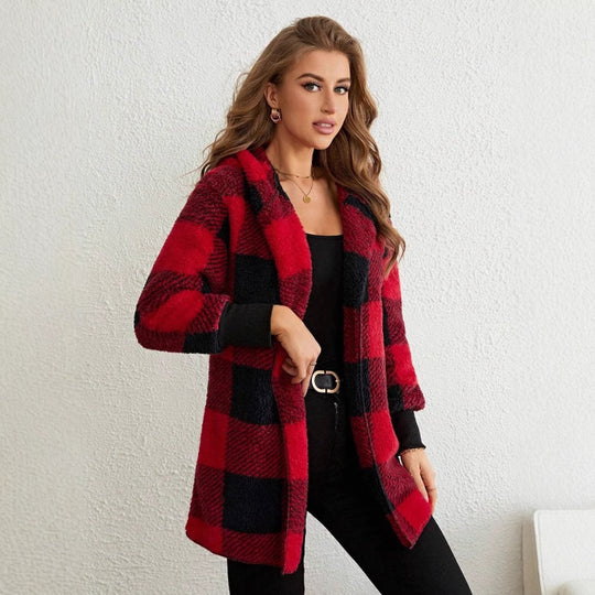 Damen Kuschelige Karojacke mit weichem Material und lässiger Passform EB