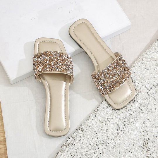 Damen Glamouröse Riemchen-Pantoletten mit funkelnder Strass-Applikation EB