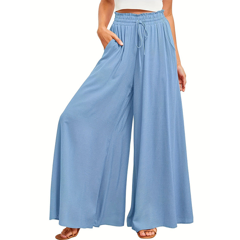 Damen Weit geschnittene Sommerhose mit elastischem Bund und praktischen Taschen EB