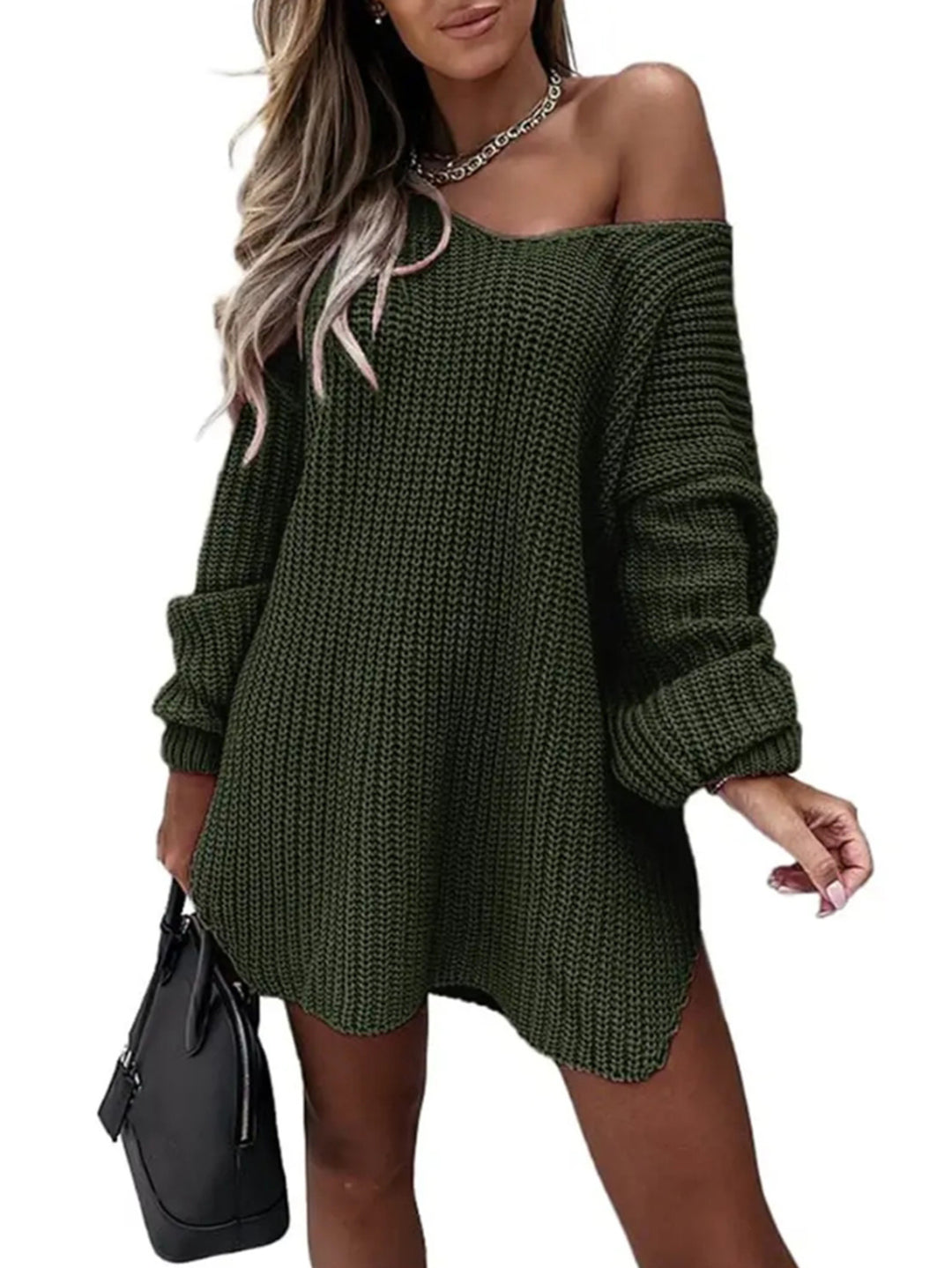 Damen Oversize Strickpullover mit offener Schulter EB