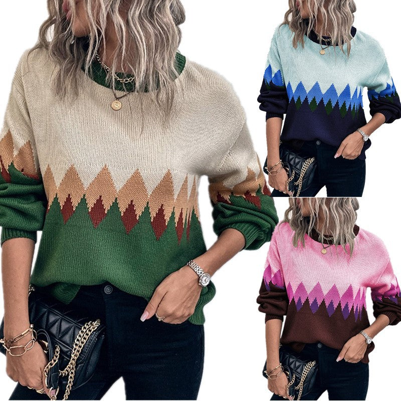 Damen Pullover mit trendigem Bergmotiv und komfortablem Rundhalsausschnitt EB