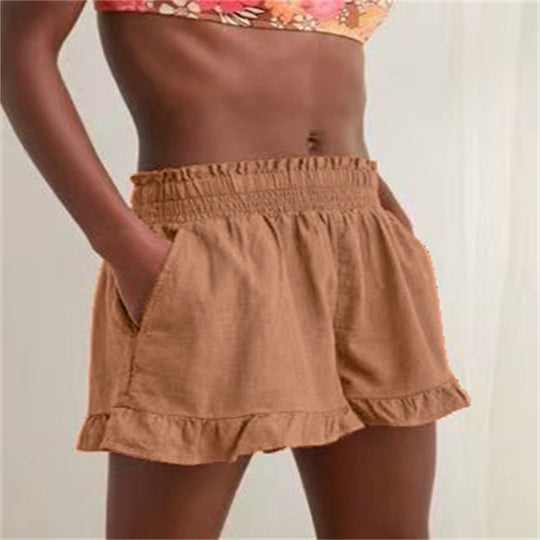 Damen lässige Sommer-Shorts mit elastischem Bund und voluminösem Saum EB