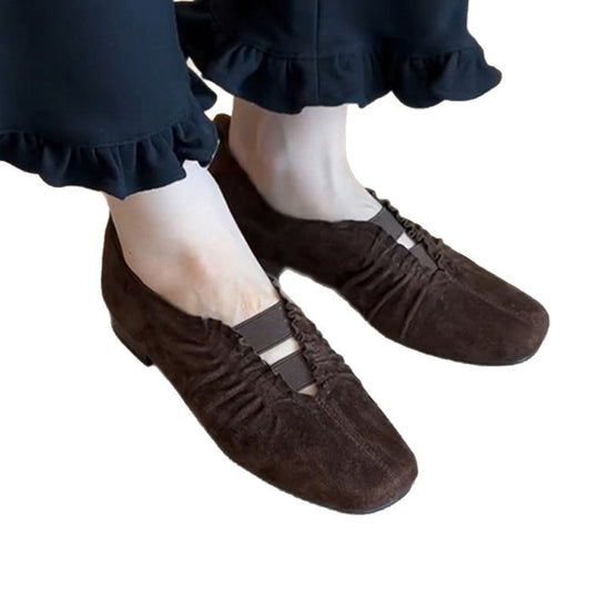 Damen Mokassins mit elastischen Riemen und raffiniertem Falten-Design EB