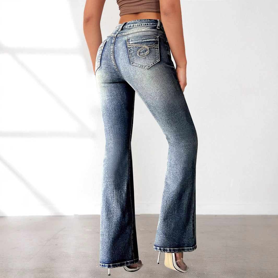 Damen Bootcut Jeans mit hohem Bund und modischen Waschungen EB