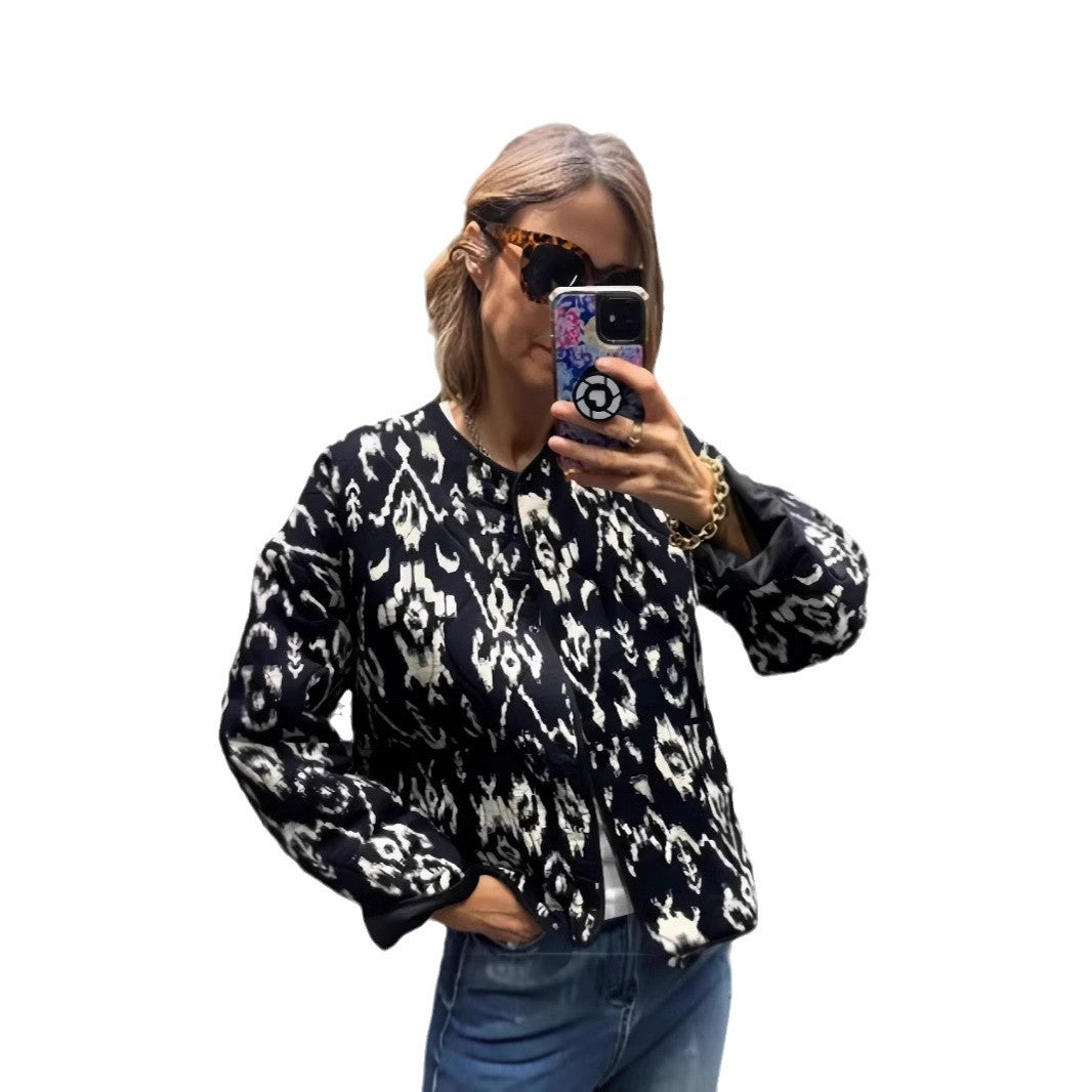Damen Modische Übergangsjacke mit animalischem Muster und lässiger Passform EB