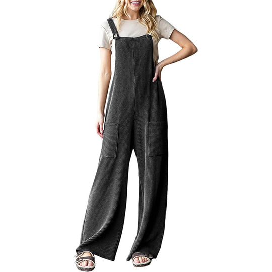 Damen lässiger Cord-Overall mit praktischen Taschen und breiten Beinen EB