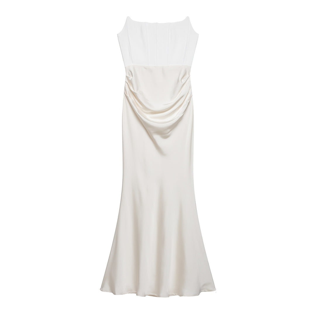 Damen langes Satin Abendkleid mit elegantem Drapé EB