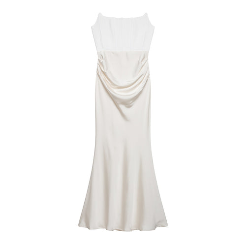 Damen langes Satin Abendkleid mit elegantem Drapé EB