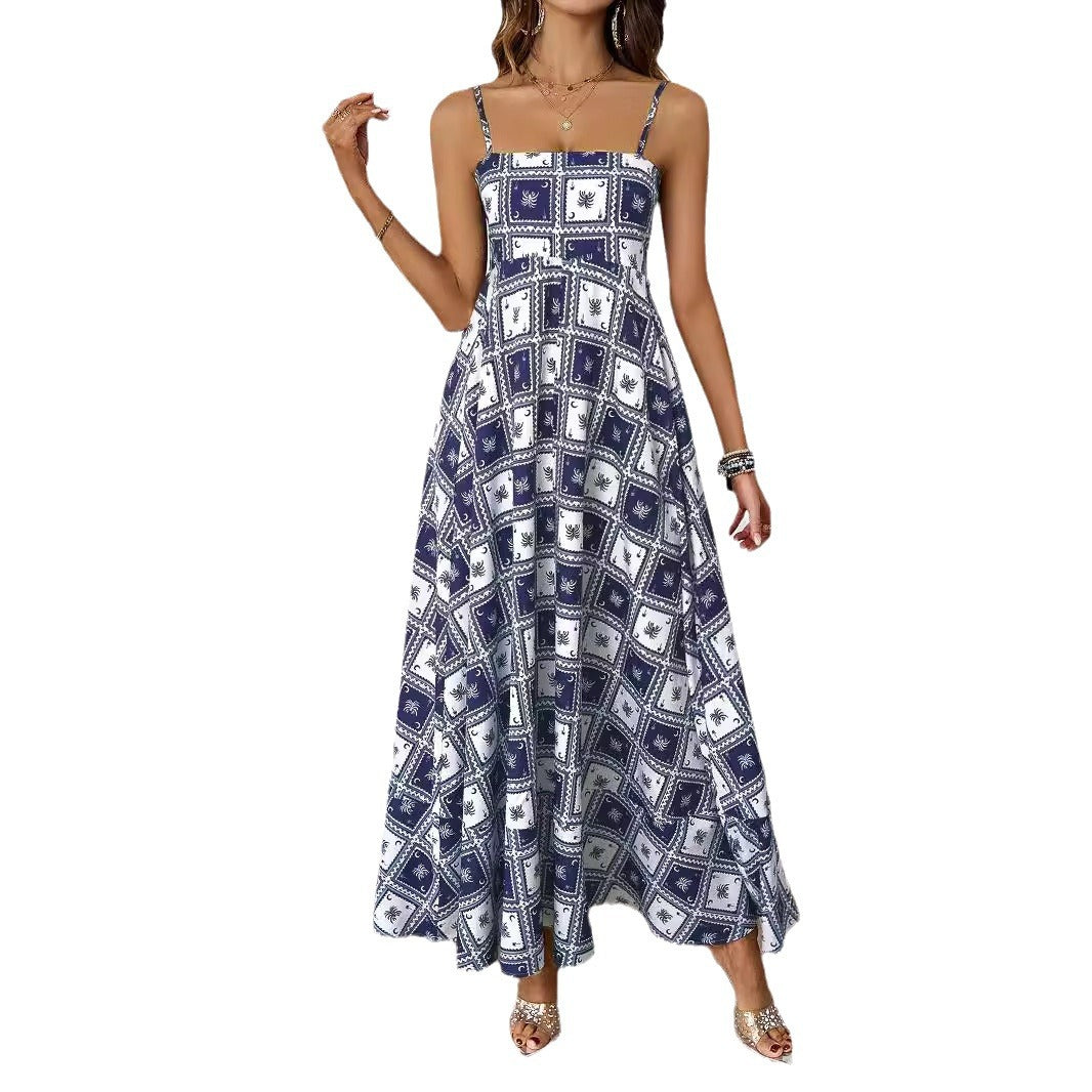 Damen Maxikleid mit modernem grafischem Design und elegantem A-Linien-Schnitt EB