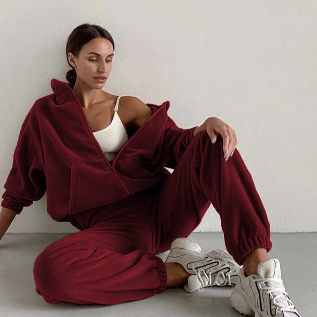 Damen oversized Hoodie mit Kängurutasche und Cargo-Jogginghose Set EB