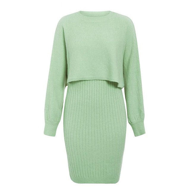 Damen Strickkleid mit lässiger Cropped-Oberfläche EB