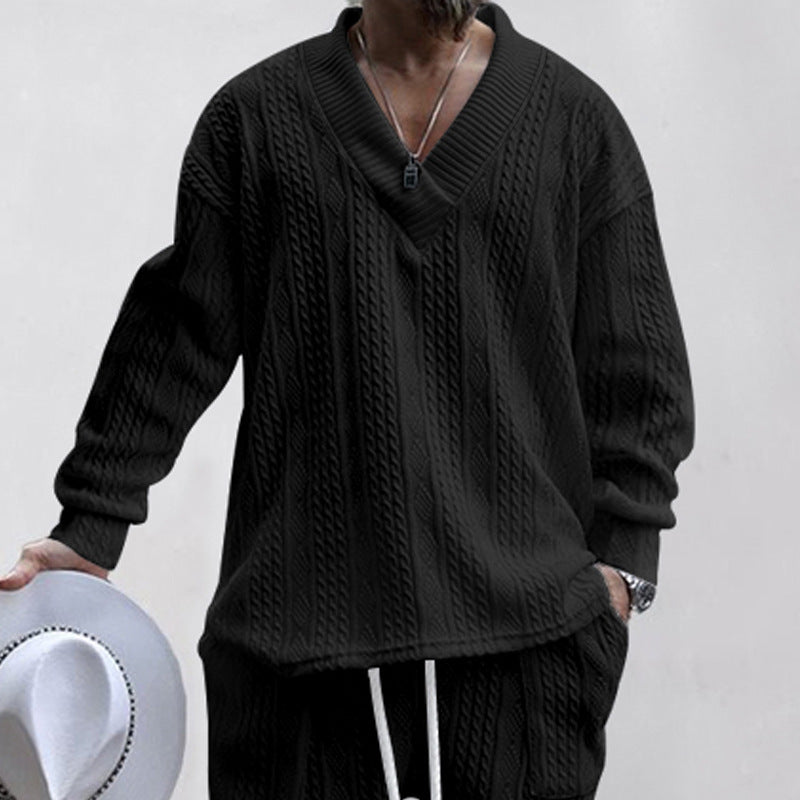 Herren lässiger Strickpullover mit V-Ausschnitt und strukturiertem Design EB