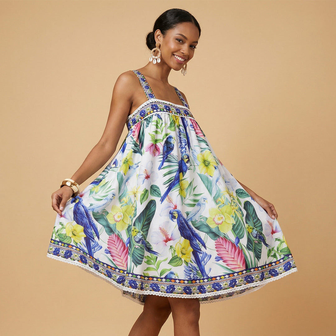 Damen luftiges Sommerkleid mit floralem Muster EB