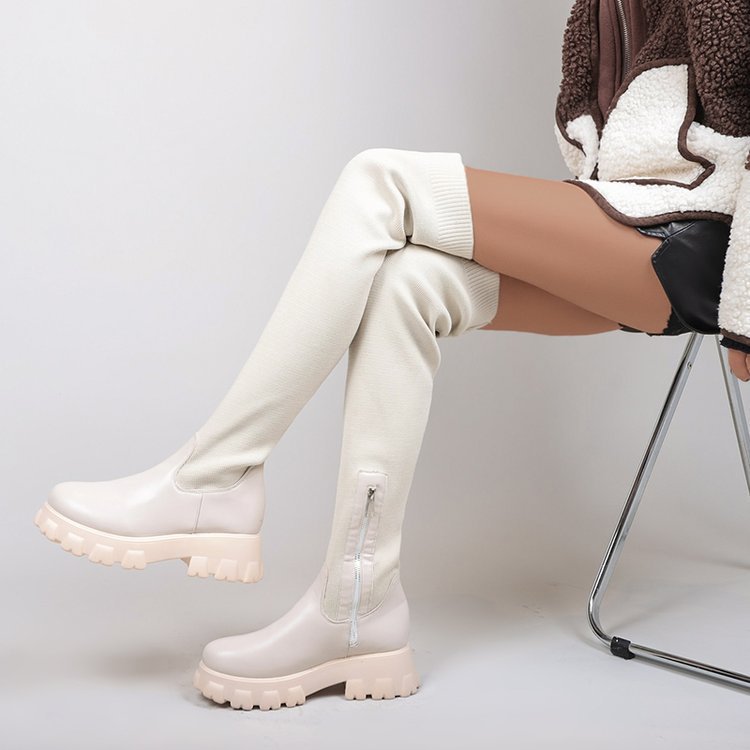 Damen Langschaft-Stiefel mit komfortabler Sohle und trendigem Strick-Design EB