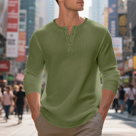Herren nan thermoregulierendes Waffel-Thermalshirt mit Kurzknopfleiste und gerundetem Saum EB
