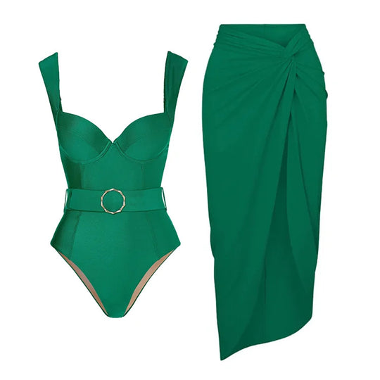Damen eleganter Badeanzug mit taillierten Rock EB