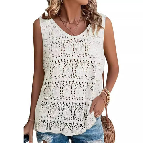 Damen Stricktop mit luftiger Häkelstruktur EB